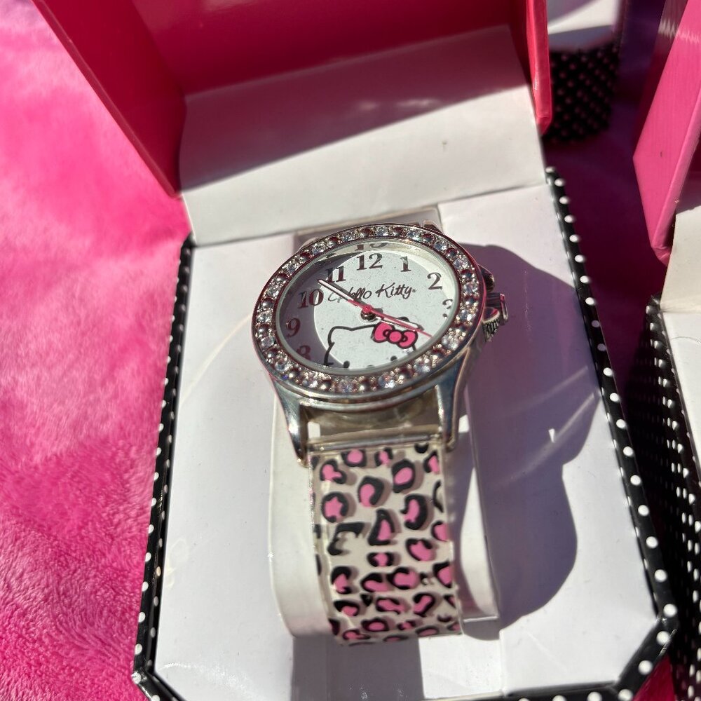 Sanrio Hello Kitty Bracelet Watch - Panther Print/Rhinestones